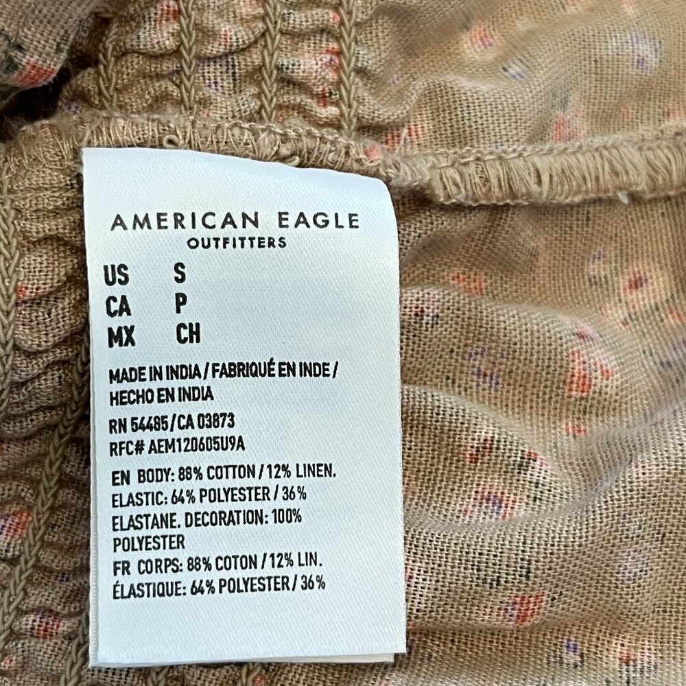 American Eagle Floral One Shoulder Smocked Linen Blend Top, Size Small - Picture 6 of 8